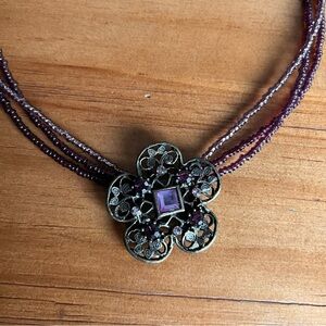 BOGO Purple and Brass Flower Necklace